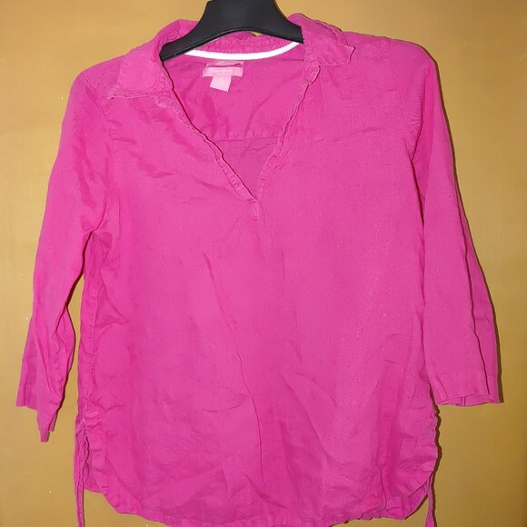 ISAAK MIZRAHI Woman's 100% Linen Long Sleeves Blouse Size M Used - Picture 1 of 6